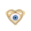 Cubic Zirconia Heart with Evil Eye Open Cuff Ring with Acrylic RJEW-B042-05G-04-2