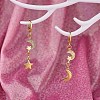 Clear Cubic Zirconia Moon and Star Dangle Leverback Earrings EJEW-SW00011-09-4