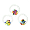 Flower with Smiling Face Acrylic & Glass Seed Stretch Ring for Women RJEW-TA00069-1