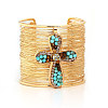 Alloy & Synthetic Turquoise & Natural Tiger Eye Beads Cuff Bangles FS-WGA88C7-01-4