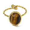 Oval Natural Tiger Eye Finger Rings RJEW-Q822-55G-02-2