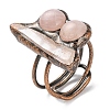 Nuggets Natural Quartz Crystal & Rose Quartz Adjustable Rings RJEW-A041-04R-2