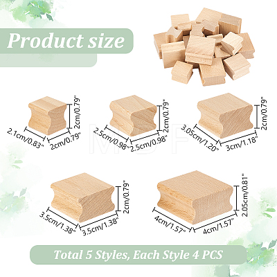 AHADERMAKER 20Pcs 5 Styles Square Grooved Wood Blocks for Stamp Carving WOOD-GA0001-63-1