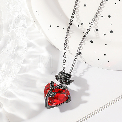 Valentine's Day Heart & Rose Zinc Alloy Ruby Rhinestone Pendant Necklaces for Women FS-WG5EA65-03-1