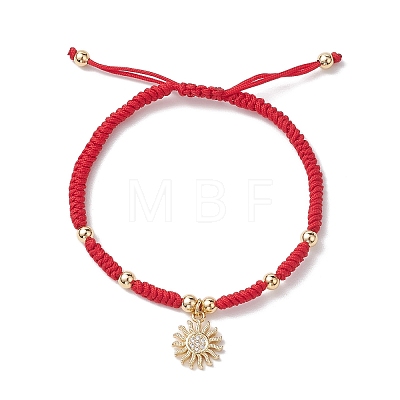 Golden Tone Sun Brass Micro Pave Clear Cubic Zirconia Charm Bracelets BJEW-JB10599-1
