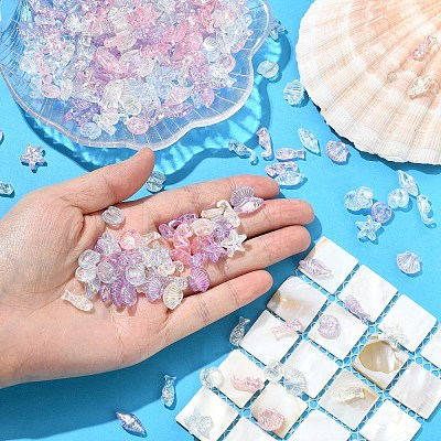 832Pcs 4 Colors Ocean Theme Transparent Acrylic Beads TACR-YW0003-39-1