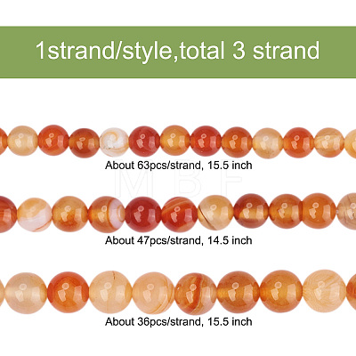 Yilisi 3 Strands 3 Sizes Natural Carnelian Beads Strands G-YS0001-08-1