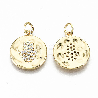 Hammered Brass Micro Pave Clear Cubic Zirconia Pendants ZIRC-S067-140-NF-1