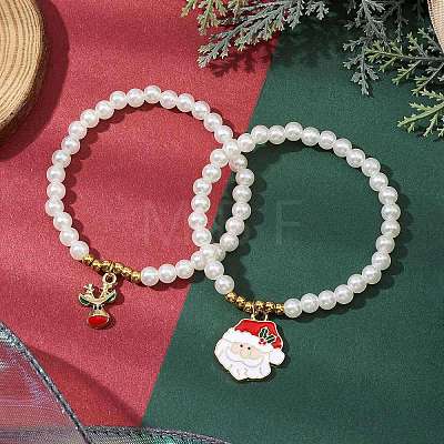 ABS Plastic Imitation Pearl Beads Stretch Bracelets BJEW-JB11112-1