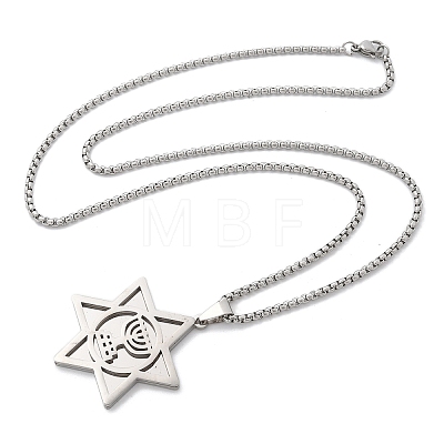 Hanukkah 304 Stainless Steel Star of David Pendant Necklaces NJEW-Z058-02P-1