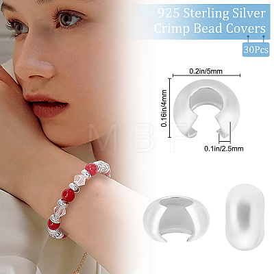 30Pcs 925 Sterling Silver Crimp Bead Cover STER-BBC0001-31-1
