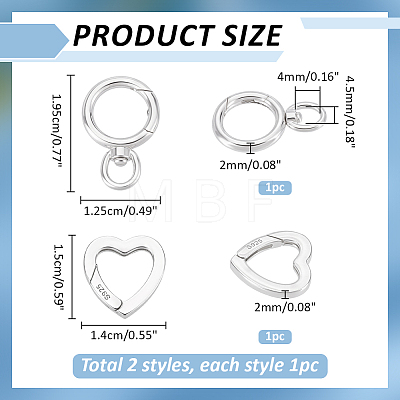 2Pcs 2 Styles 925 Sterling Silver Spring Gate Rings STER-ME0001-59-1