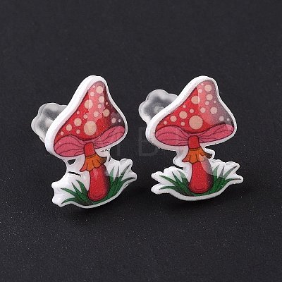 Acrylic Cartoon Mushroom Stud Earrings with Platic Pins for Women EJEW-F293-03E-1