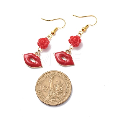 3 Pairs 3 Style Red Alloy Enamel Charms & Rose Beaded Dangle Earrings EJEW-JE05031-01-1