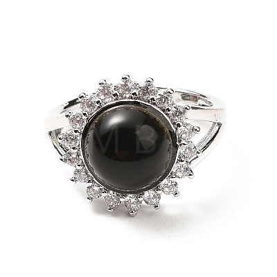 Natural Obsidian Adjustable Rings RJEW-P043-02P-17-1