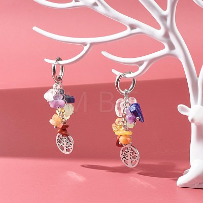 Tree of Life Charm Huggie Hoop Earrings for Girl Women X1-EJEW-JE04672-1