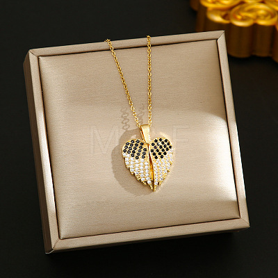 Valentine's Day Love You Heart Wings 304 Stainless Steel Crystal and Jet Rhinestone Pendant Necklaces for Women FS-WGAF6D2-01-1