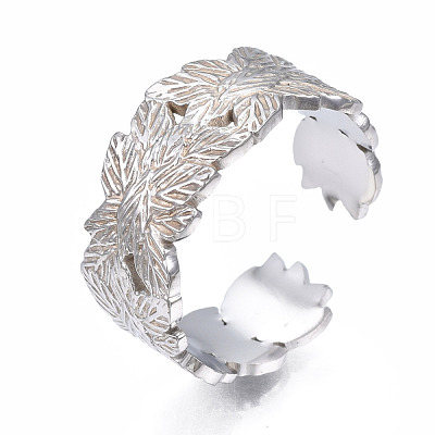 304 Stainless Steel Leaf Wrap Open Cuff Ring RJEW-T023-27P-1