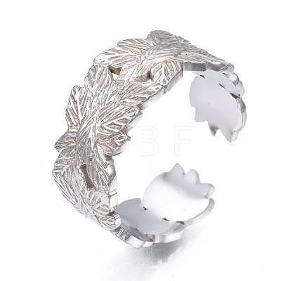 Non-Tarnish 304 Stainless Steel Leaf Wrap Open Cuff Ring RJEW-T023-27P-1