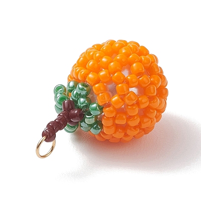 Glass Seed Beaded Orange Pendants PALLOY-MZ01134-02-1