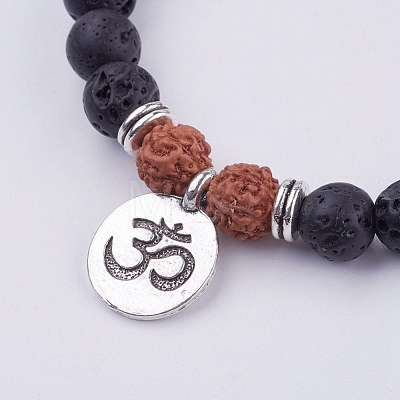 Yoga Theme Lava Rock Bodhi Wood Beads Stretch Charm Bracelets BJEW-L620-02A-1