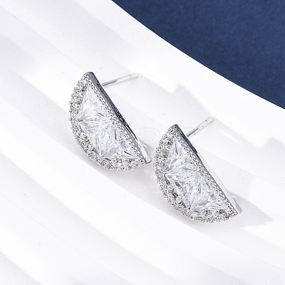 Brass Micro Pave Clear Cubic Zirconia Stud Earrings EJEW-Q015-15P-1