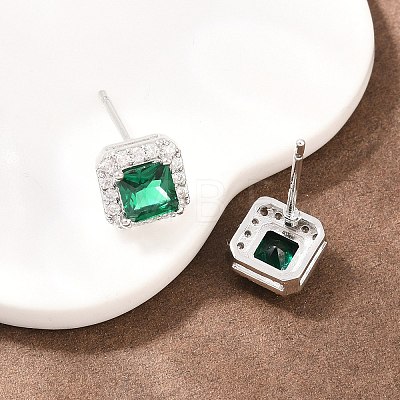 Square Brass Micro Pave Cubic Zirconia Stud Earrings EJEW-Z164-22P-02-1