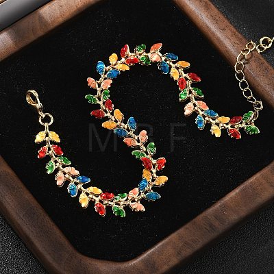 Butterfly Brass Enamel Links Bracelets for Women BJEW-B125-01G-1