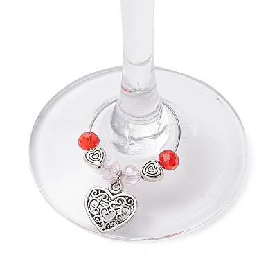 Valentine's Day Heart Alloy Wine Glass Charms AJEW-JO00228-1