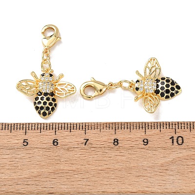 Bees Brass Micro Pave Cubic Zirconia and Enamel Pendant Decorations KK-T083-01I-G-1