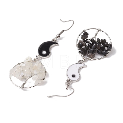 Natural Moonstone and Natural Obsidian Dangle Earrings EJEW-JE05743-1