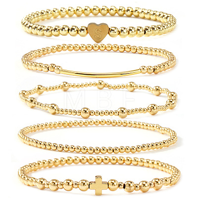 Brass and Stainless Beaded Stretch Bracelet Sets VB9693-7-1