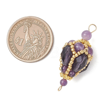 Bohemian Natural Amethyst Round with Glass Beaded Teardrop Links Connector Charms PALLOY-MZ01227-02-1