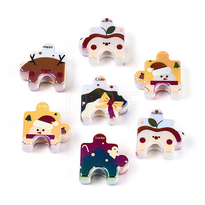 UV Plating Opaque Printed Acrylic European Beads OACR-N153-06-1