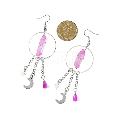 2 Pairs Moon with Star Natural Quartz Crystal Dangle Earrings EJEW-JE06763-1