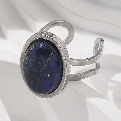 Oval Natural Lapis Lazuli Finger Rings RJEW-M062-02P-01-1