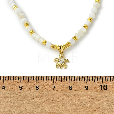 Ocean Brass Pave Clear Cubic Zirconia Sea Animals Pendant Natural Shell and Glass Seed Beaded Necklaces for Women NJEW-JN06345-02-1