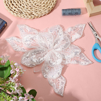 2Pcs Fabric with Tube Beads and Pearl Beads & Sequins Patches DIY-PH0038-13B-1
