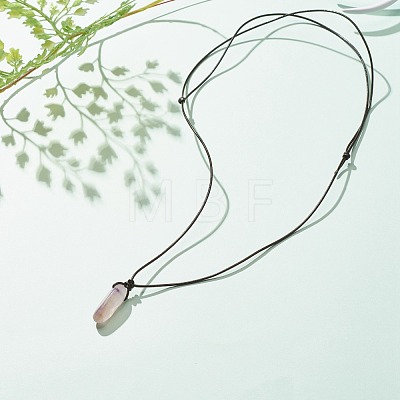 Natural Amethyst Nugget Pendant Necklace with Cowhide Leather Cord NJEW-JN03882-01-1