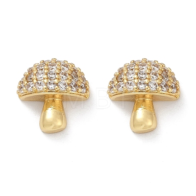Mushroom Brass Micro Pave Clear Cubic Zirconia Stud Earrings EJEW-F895-17G-1