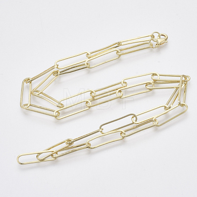 Brass Flat Oval Paperclip Chain Necklace Making MAK-S072-08B-LG-1