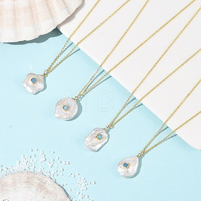 Natural Baroque Keshi Pearl Pendant Brass Cable Chain Necklaces NJEW-JN06530-1