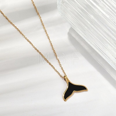 Ion Plating(IP) 304 Stainless Steel & Plastic Whale Tail Pendant Cable Chain Necklaces for Women NJEW-P320-11G-01-1