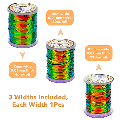 CHGCRAFT 3 Rolls 3 Style Metalic High Quality Flat Tinsel AJEW-CA0003-34-1