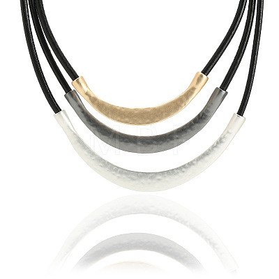 Alloy Curved Tube Black Cowhide Cord 3 Layer Necklaces for Women FS-WG33DA7-03-1