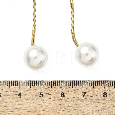 Ion Plating(IP) Round White Acrylic Imitation Pearl 304 Stainless Steel Round Snake Chain Lariat Necklaces NJEW-D269-01G-1