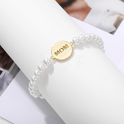 Mother's Day Flat Round with Word Mama Brass Link Bracelets FS-WG7D6C4-01-1