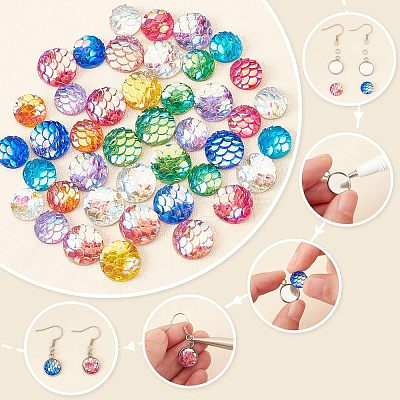 CHGCRAFT DIY Flat Round with Fish Scale Dangle Earring Making Kits DIY-CA0003-92-1