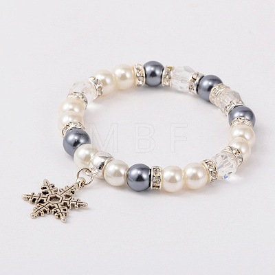 Trendy Glass Pearl Stretch Charm Bracelets BJEW-JB01697-1
