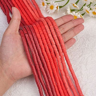 10 Strands 3 Colors Flat Round Handmade Polymer Clay Beads CLAY-SZ0002-03B-1